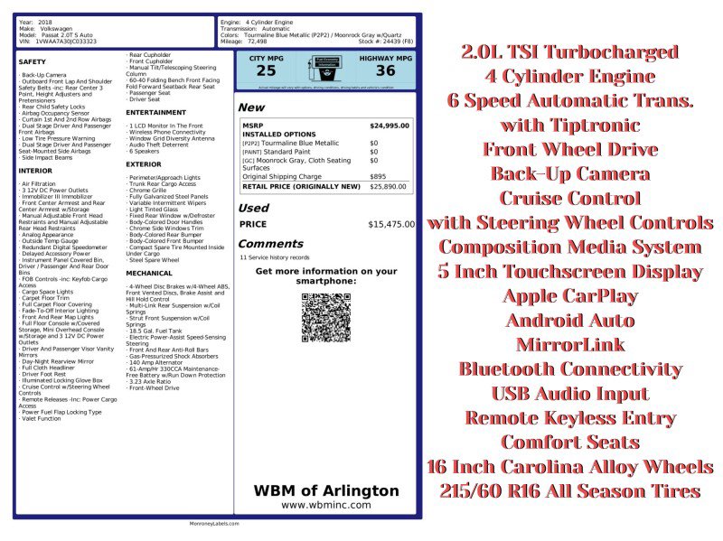 Used 2018 Volkswagen Passat 2.0T S image 2
