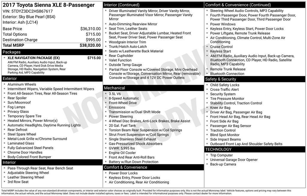 Used 2017 Toyota Sienna XLE w/ XLE Navigation Package FWD image 16