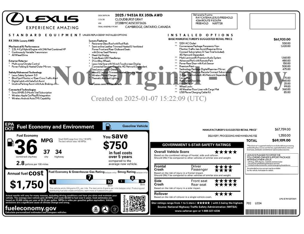 Used 2025 Lexus RX 350 w/ Convenience Package AWD/4WD image 2