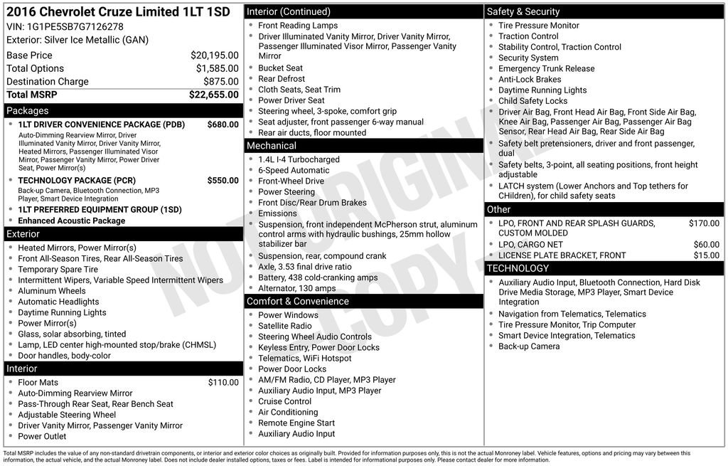 Used 2016 Chevrolet Cruze LT image 2