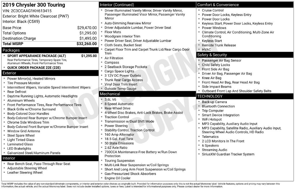 Used 2019 Chrysler 300 Touring w/ Sport Appearance Package RWD image 2