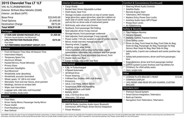 Used 2015 Chevrolet Trax LT w/ LT Sun and Sound Package image 11