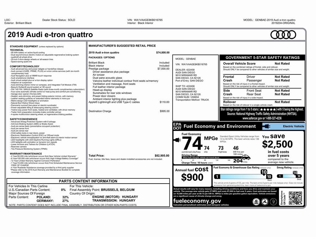 Used 2019 Audi e-tron Prestige w/ Prestige Package image 2