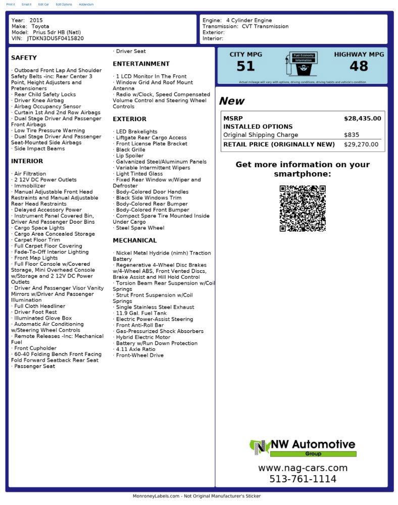 Used 2015 Toyota Prius Two FWD image 2