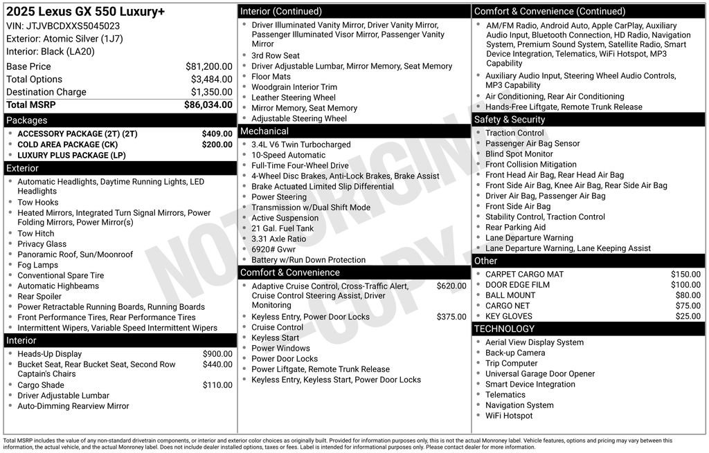 Used 2025 Lexus GX 550 w/ Accessory Package (2T) image 2
