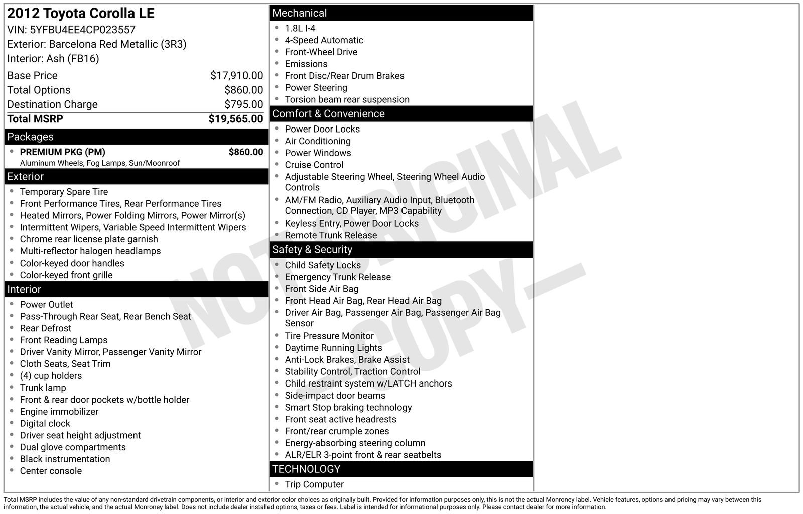 Used 2012 Toyota Corolla LE w/ Premium Pkg FWD image 4