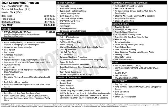 Used 2024 Subaru WRX Premium w/ Popular Package #2A AWD/4WD image 27