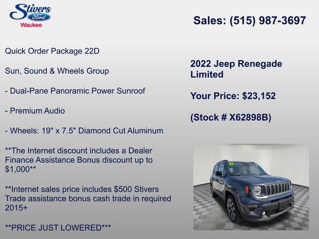 Used 2022 Jeep Renegade Limited w/ Sun, Sound & Wheels Group AWD/4WD image 8