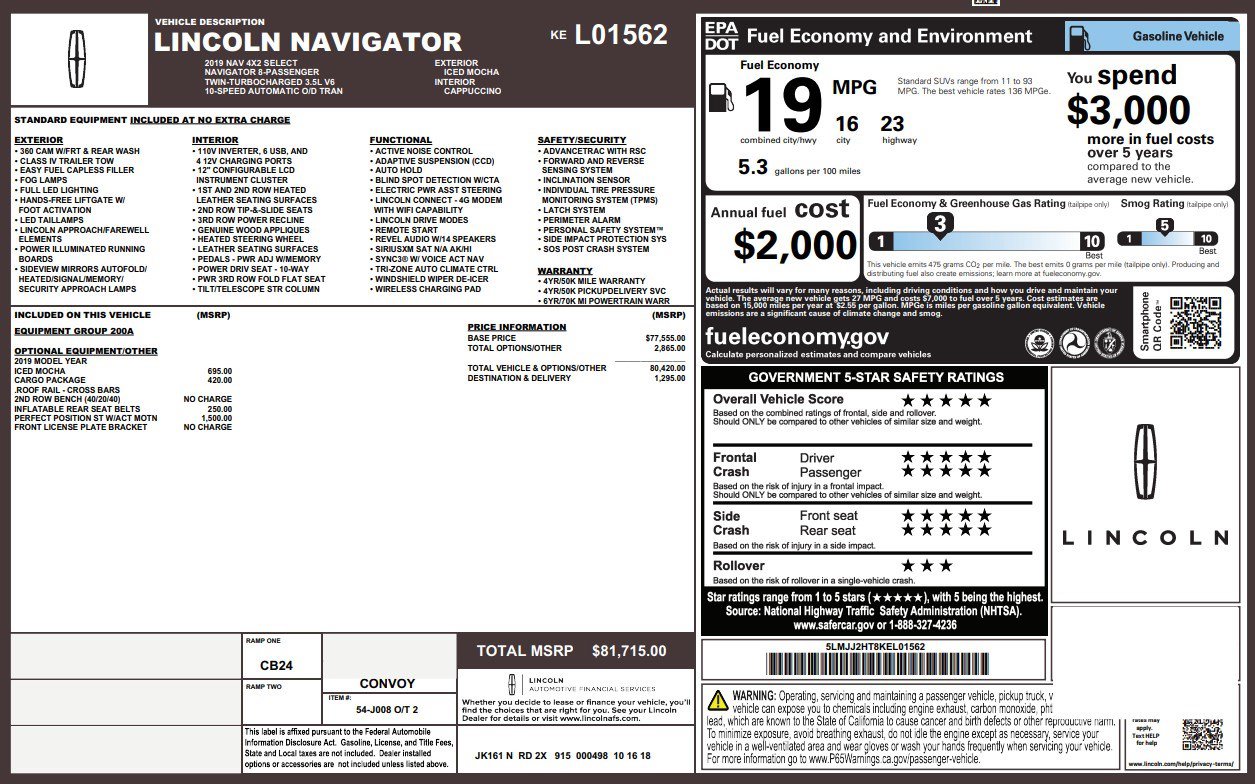 Used 2019 Lincoln Navigator Select w/ Cargo Package RWD image 8