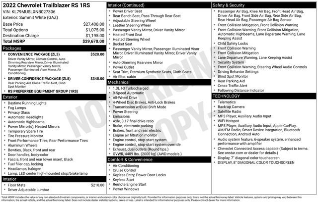 Used 2022 Chevrolet TrailBlazer RS w/ Convenience Package AWD/4WD image 37