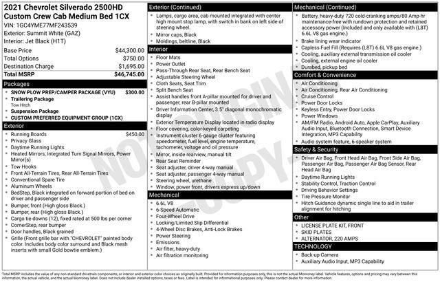 Used 2021 Chevrolet Silverado 2500 Custom w/ Snow Plow Prep/Camper Package AWD/4WD image 1