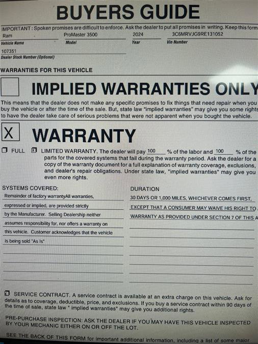 Used 2024 RAM ProMaster 3500 w/ Convenience Group image 9