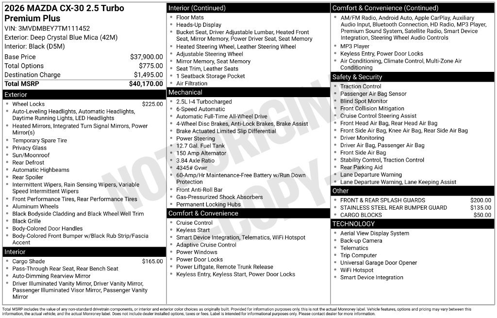 New 2026 MAZDA CX-30 2.5 Turbo w/ Premium Plus Pkg AWD/4WD image 3
