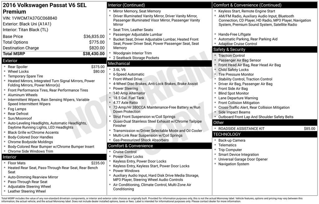 Used 2016 Volkswagen Passat 3.6 SEL Premium image 2