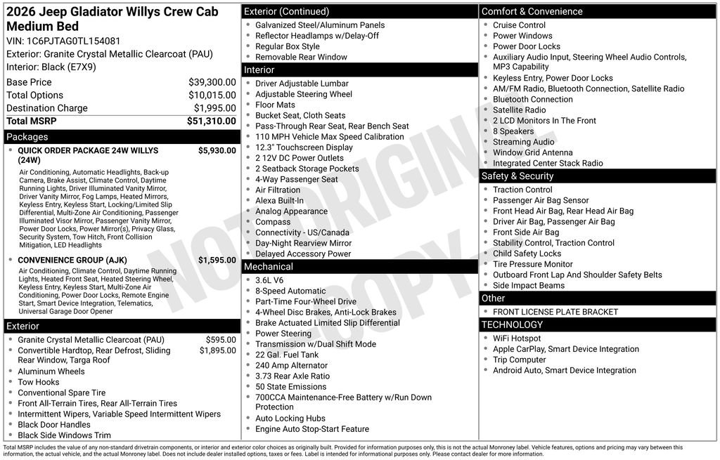 New 2026 Jeep Gladiator Willys image 3