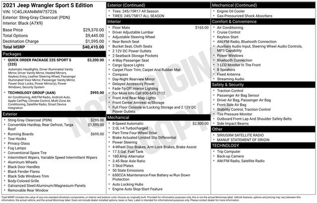 Used 2021 Jeep Wrangler Sport S image 10