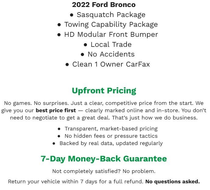 Used 2022 Ford Bronco Black Diamond w/ Sasquatch Package image 2