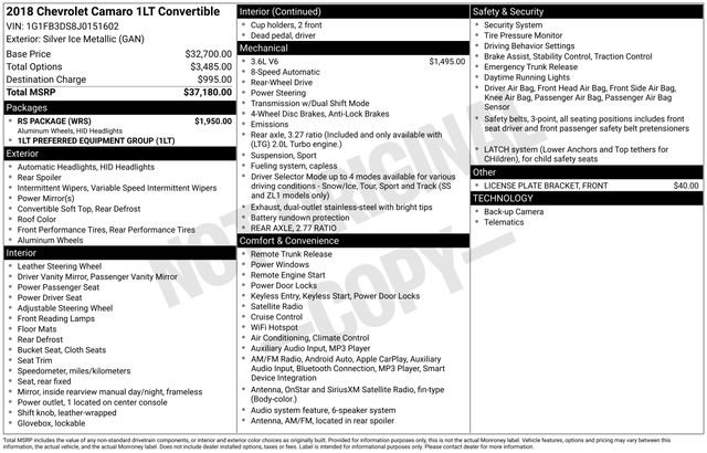 Used 2018 Chevrolet Camaro LT w/ RS Package image 14