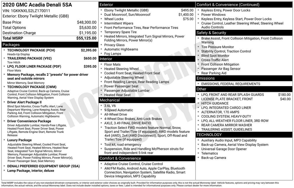 Used 2020 GMC Acadia Denali w/ Technology Package image 2