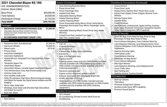 Certified 2021 Chevrolet Blazer RS w/ Enhanced Convenience Package AWD/4WD image 2