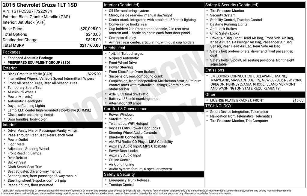 Used 2015 Chevrolet Cruze LT image 2