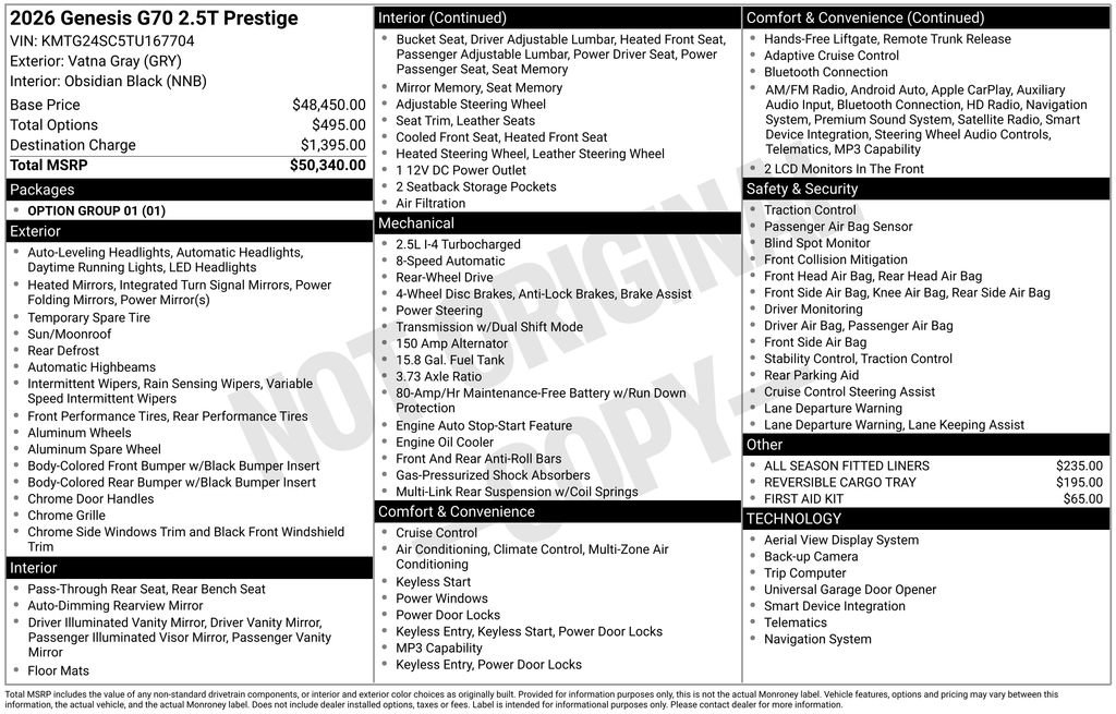 Used 2026 Genesis G70 2.5T Prestige image 3