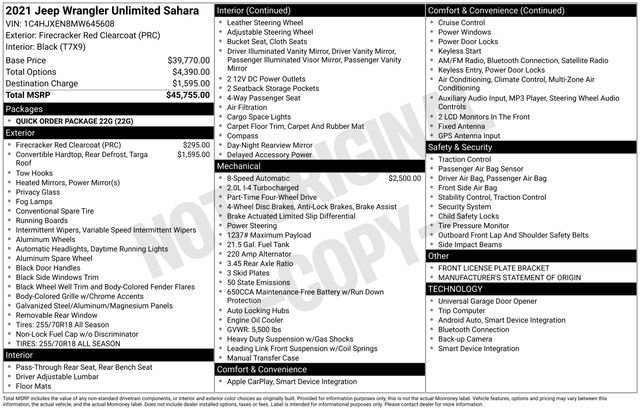 Used 2021 Jeep Wrangler Unlimited Sahara image 2