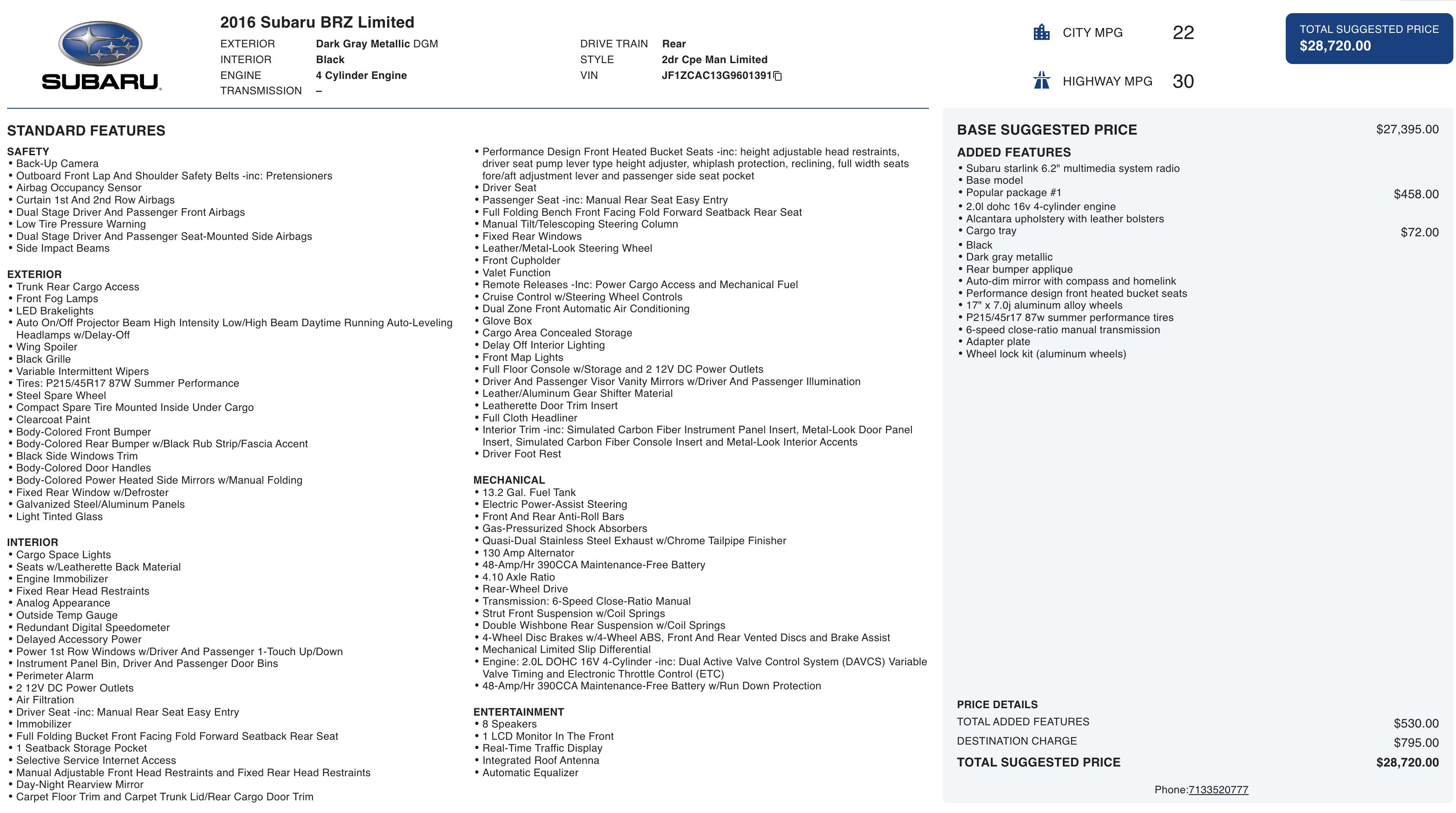 Used 2016 Subaru BRZ Limited w/ Popular Package #1 image 4