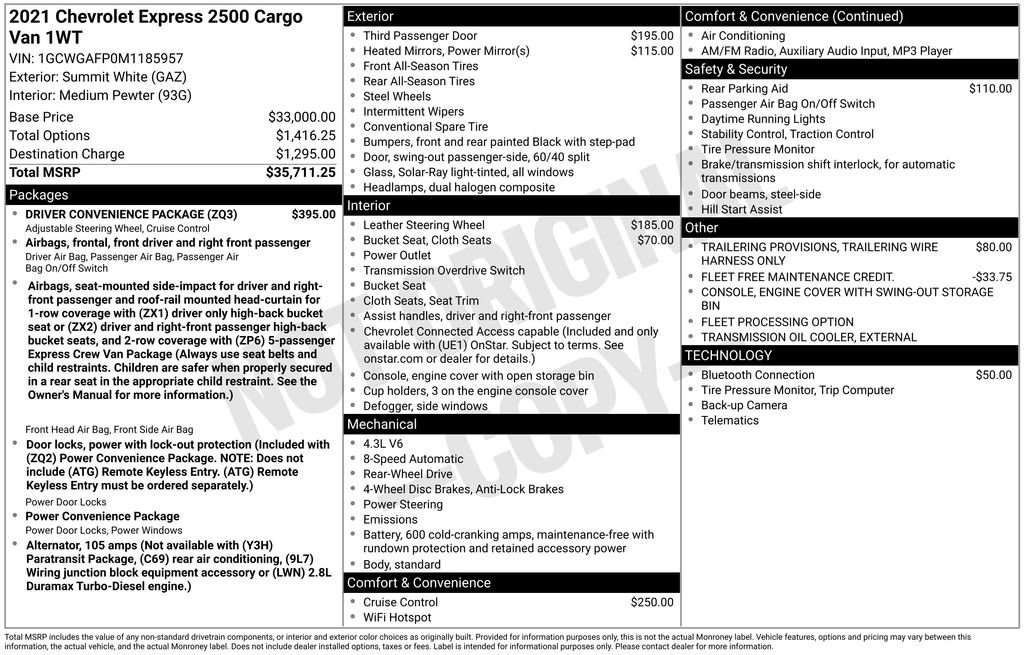 Used 2021 Chevrolet Express 2500 w/ Driver Convenience Package RWD image 17