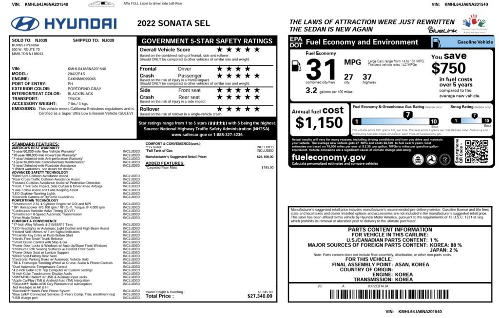 Certified 2022 Hyundai Sonata SEL FWD image 39