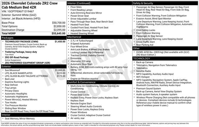New 2026 Chevrolet Colorado ZR2 w/ Technology Package AWD/4WD image 26