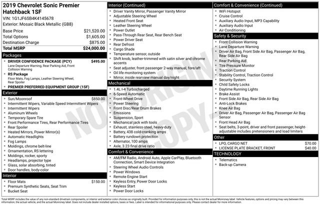 Used 2019 Chevrolet Sonic Premier w/ Driver Confidence Package FWD image 14