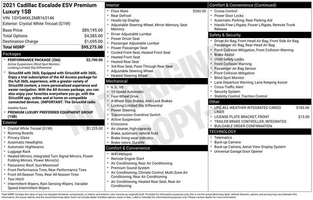 Used 2021 Cadillac Escalade ESV Premium Luxury w/ Performance Package AWD/4WD image 2