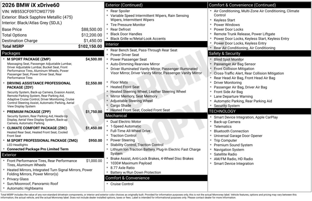 Certified 2026 BMW iX xDrive60 w/ M Sport Package AWD/4WD image 6