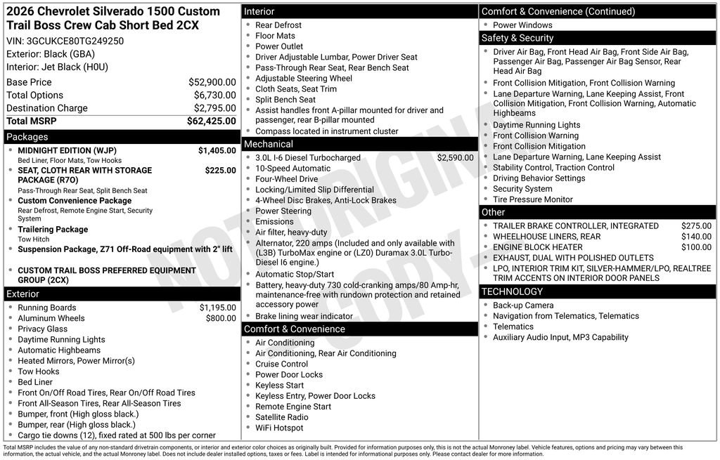 New 2026 Chevrolet Silverado 1500 Custom Trail Boss w/ Midnight Edition image 30