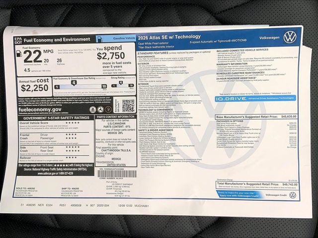New 2026 Volkswagen Atlas SE image 15