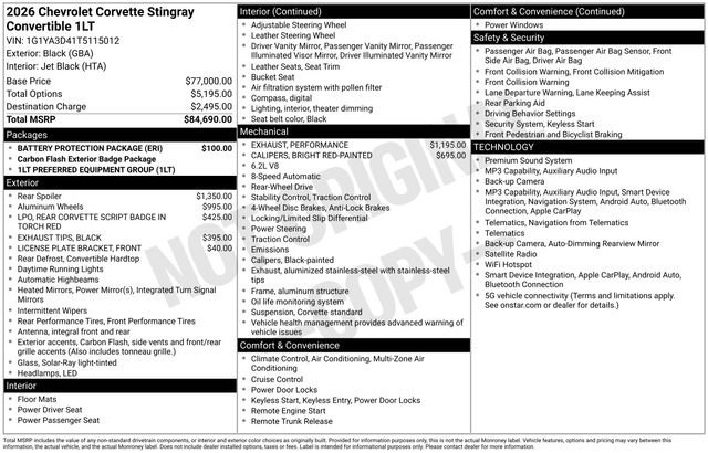 New 2026 Chevrolet Corvette Stingray Convertible w/ Battery Protection Package RWD image 6