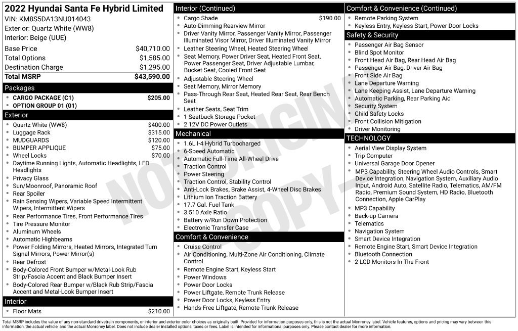 Used 2022 Hyundai Santa Fe Limited w/ Cargo Package AWD/4WD image 6