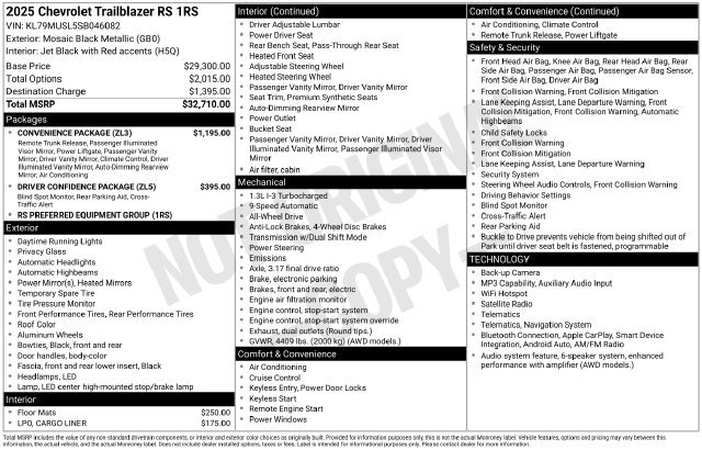 Used 2025 Chevrolet TrailBlazer RS w/ Convenience Package AWD/4WD image 5