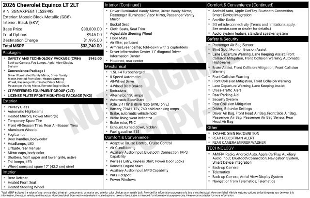 New 2026 Chevrolet Equinox LT w/ Safety and Technology Package AWD/4WD image 22