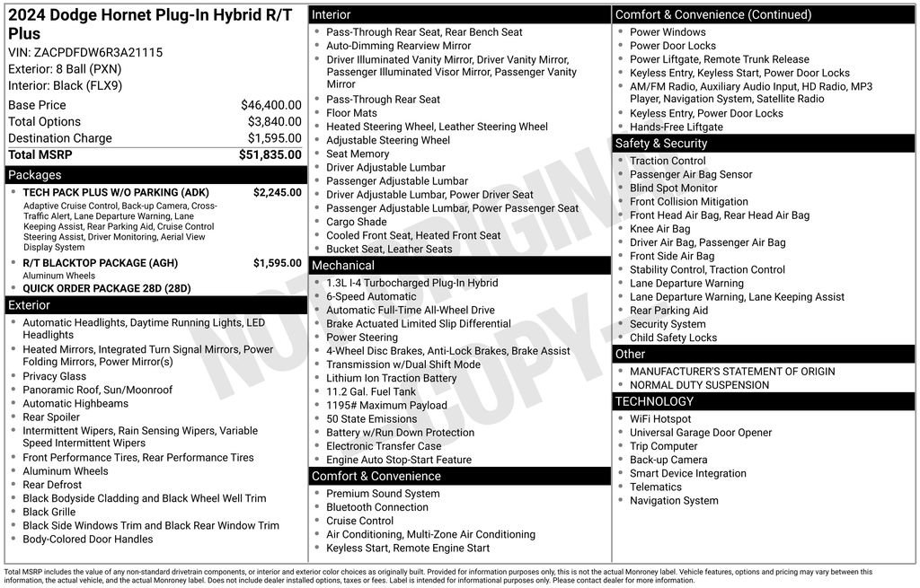 New 2024 Dodge Hornet R/T Plus w/ Tech Pack Plus w/o Parking AWD/4WD image 6