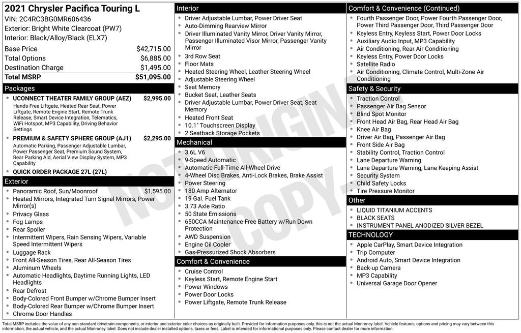 Used 2021 Chrysler Pacifica Touring-L w/ Uconnect Theater Family Group AWD/4WD image 33