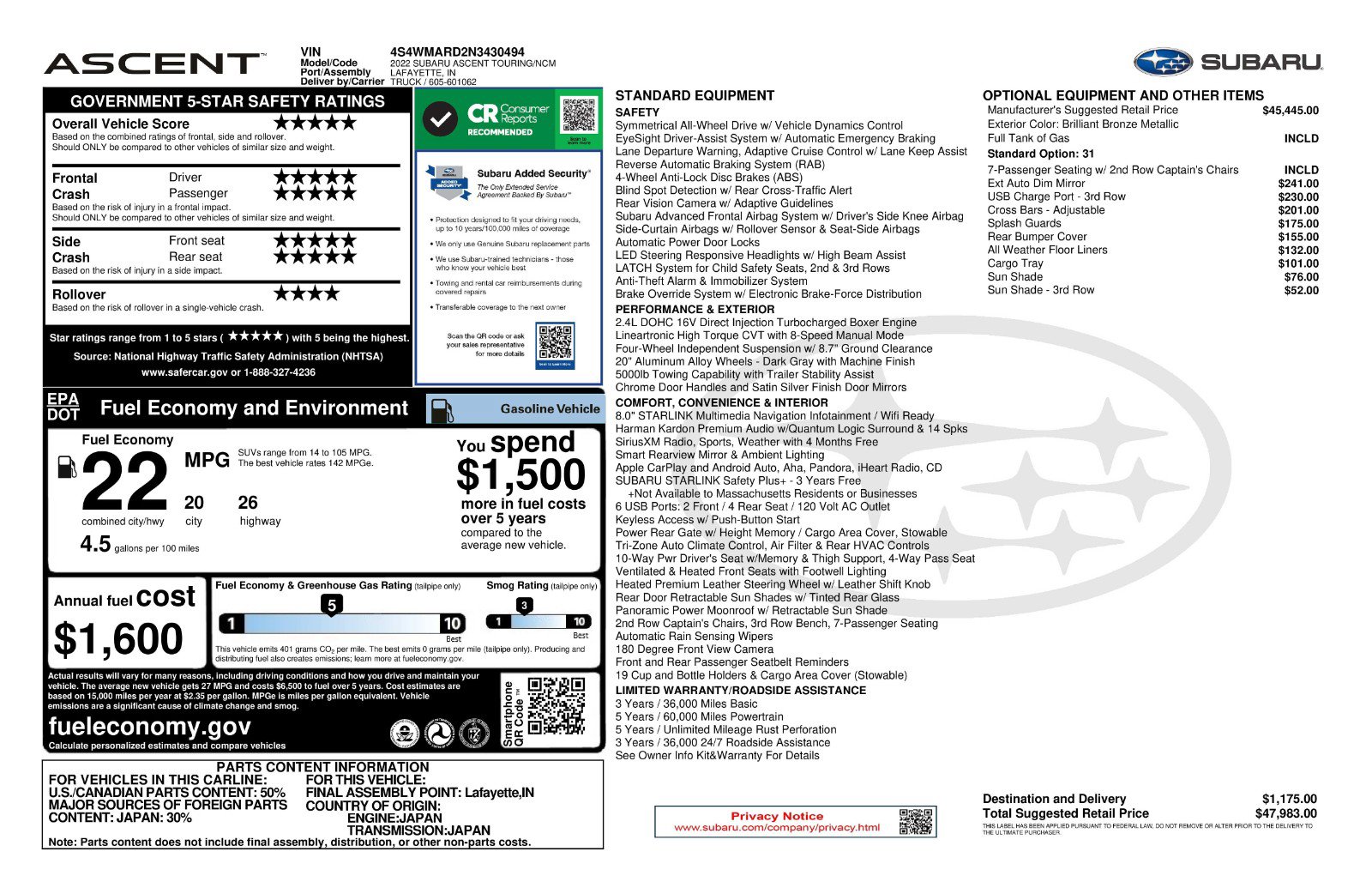Used 2022 Subaru Ascent Touring image 11