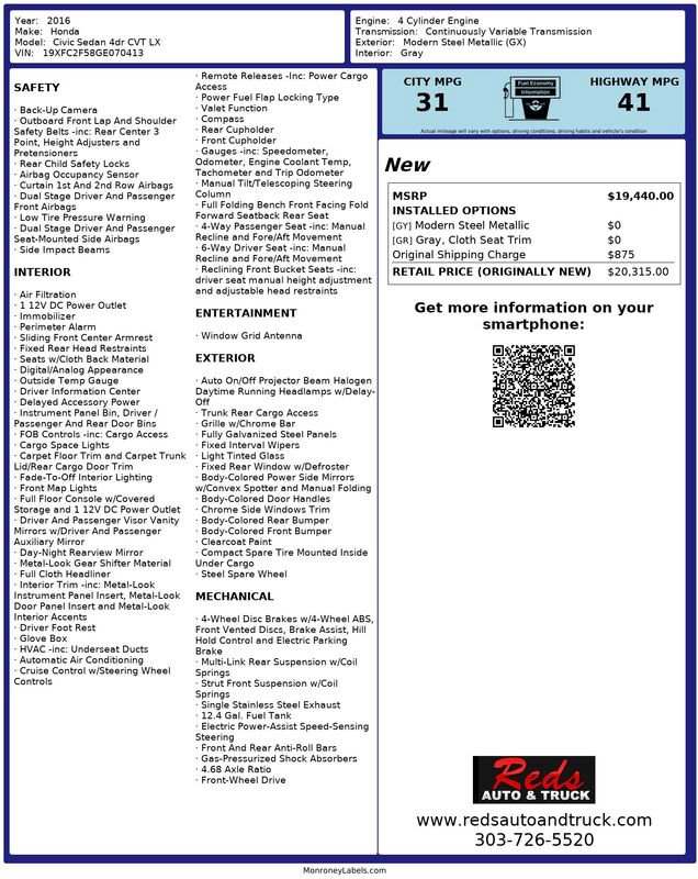 Used 2016 Honda Civic LX image 77