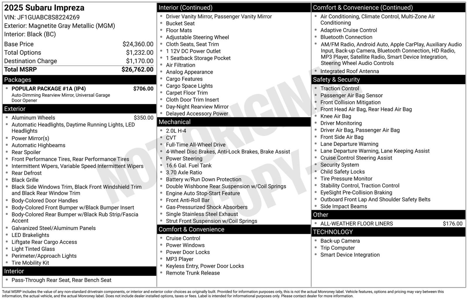 Used 2025 Subaru Impreza 2.0i w/ Popular Package #1A image 3