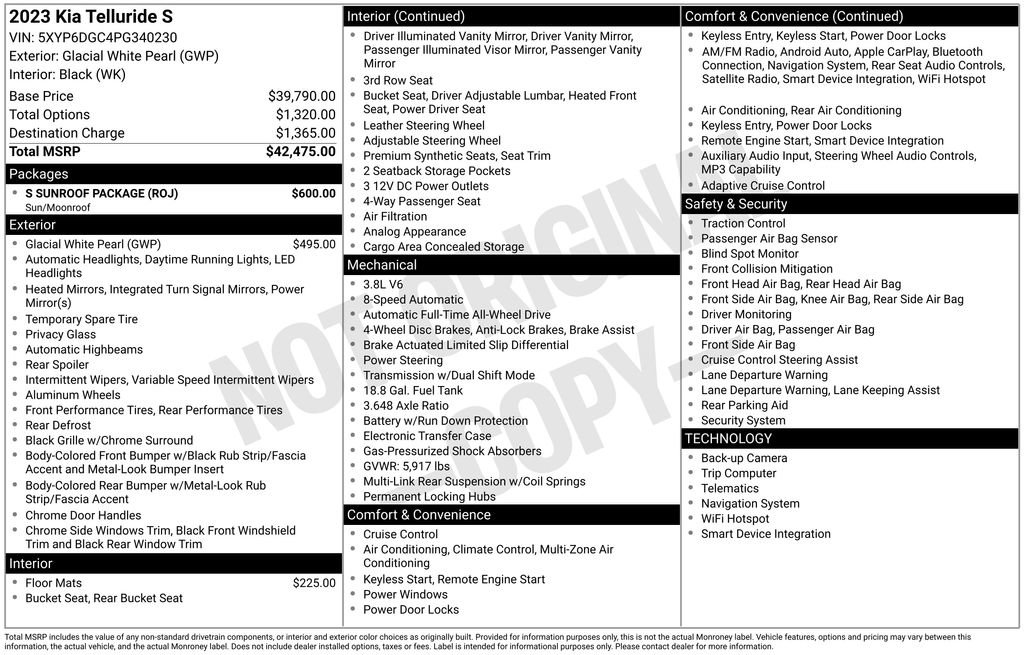 Used 2023 Kia Telluride S w/ S Sunroof Package image 5