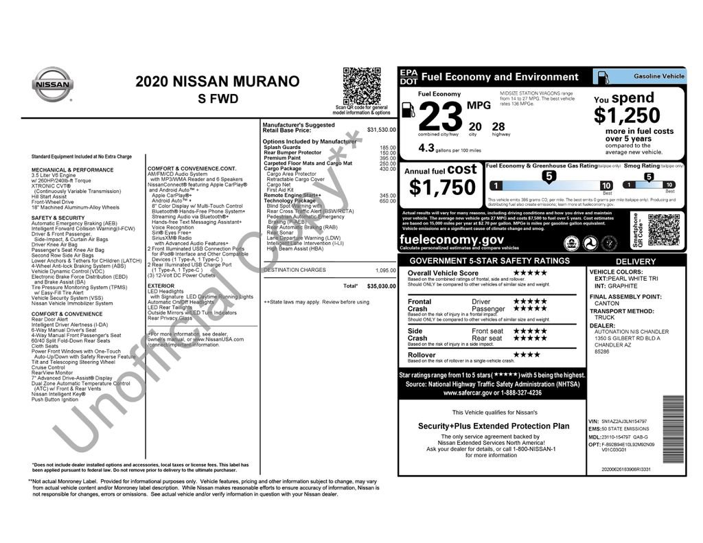 Used 2020 Nissan Murano S w/ Technology Package FWD image 32