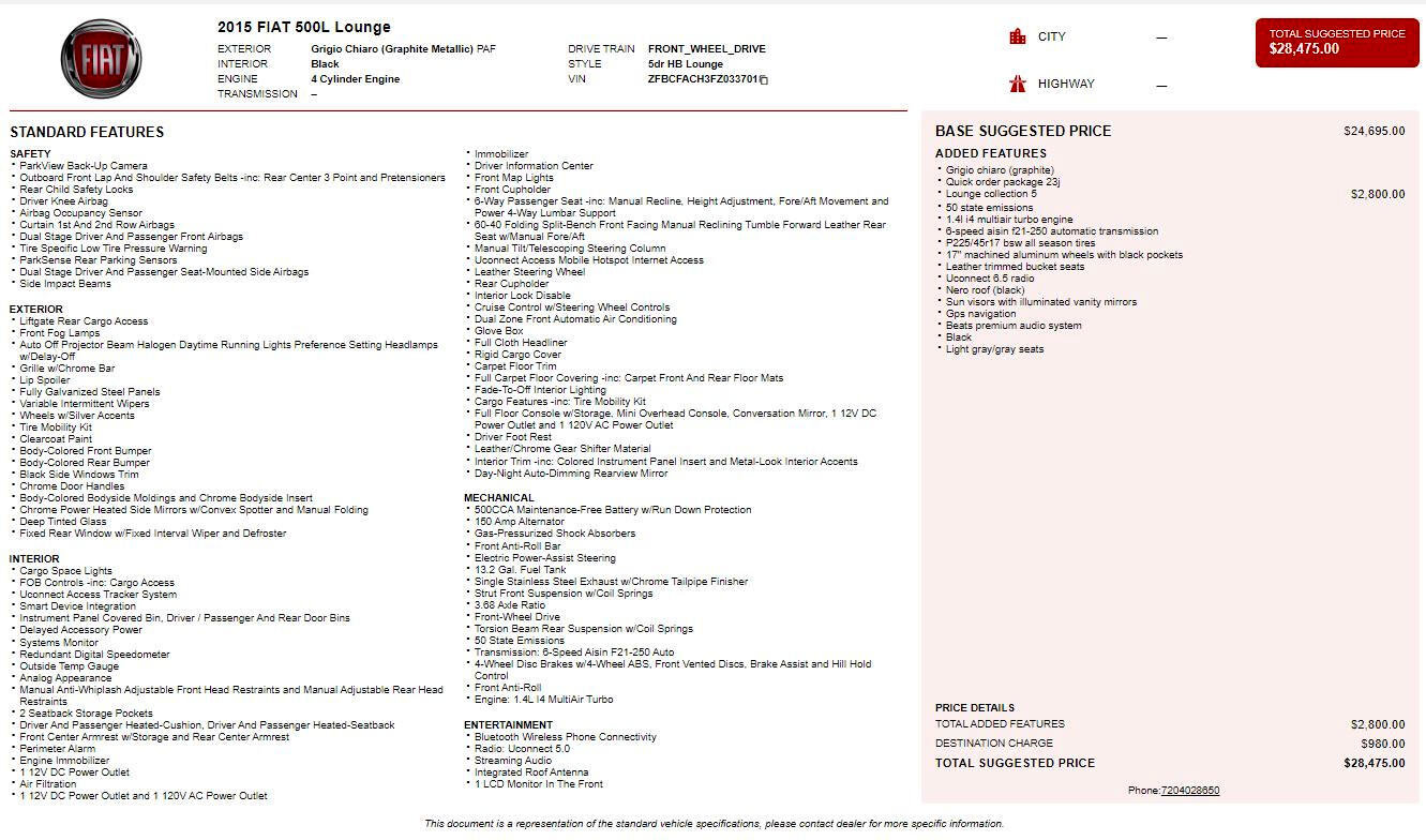 Used 2015 FIAT 500L Lounge image 2