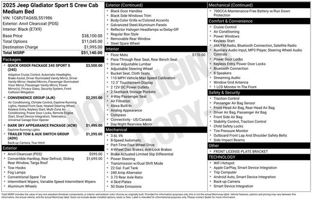 New 2025 Jeep Gladiator Sport AWD/4WD image 39