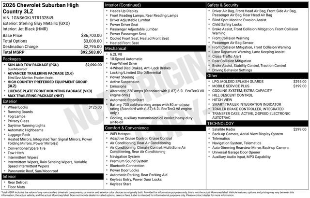 New 2026 Chevrolet Suburban High Country w/ Sun And Tow Package image 26